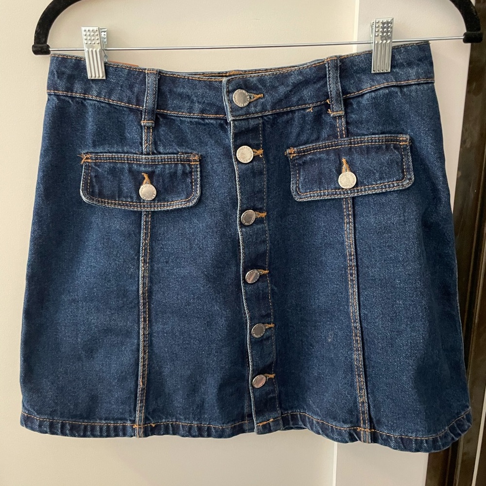 Denim button down mini skirt